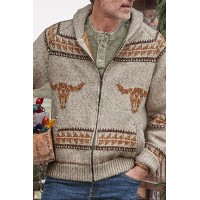 Retro winter autumn Autumn/winter Long Sleeve Lapel Jacquard Cardigan