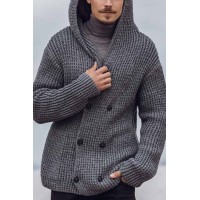 Men's Casual Solid Color Hooded Sweater Jacket